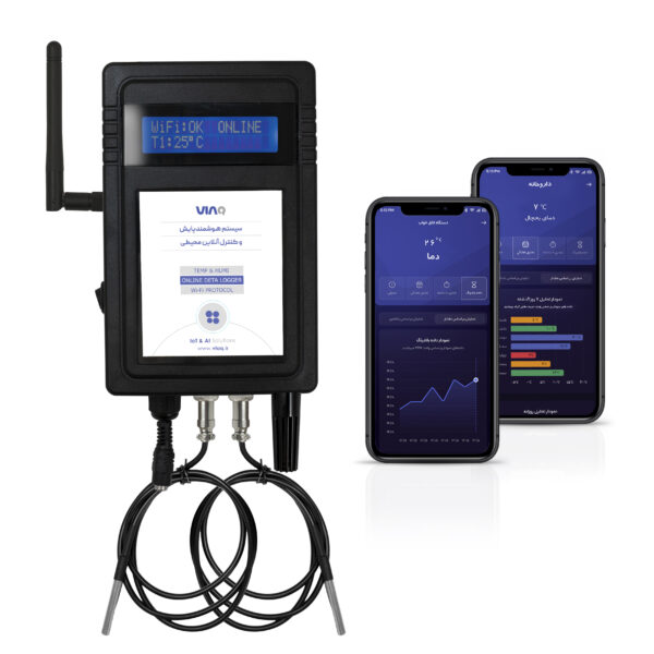 دیتالاگر دما و رطوبت چهارکانال ویاک همراه با اپلیکیشن تلفن همراه و ارسال هشدار پیامکی